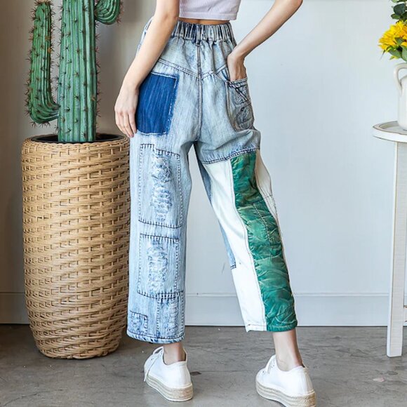 Oli & Hali Distressed Patchwork Denim Jeans - Picture 3 of 8
